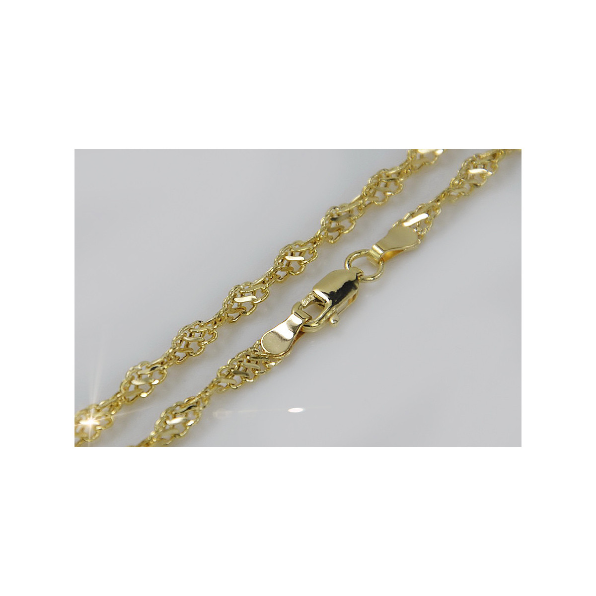 Pulsera de Oro Amarillo 14k con Corte de Diamante en Cadena de Singapur Hueca cb076y