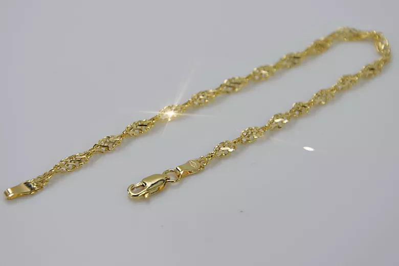 Pulsera de Oro Amarillo 14k con Corte de Diamante en Cadena de Singapur Hueca cb076y