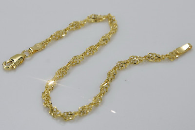 Pulsera de Oro Amarillo 14k con Corte de Diamante en Cadena de Singapur Hueca cb076y