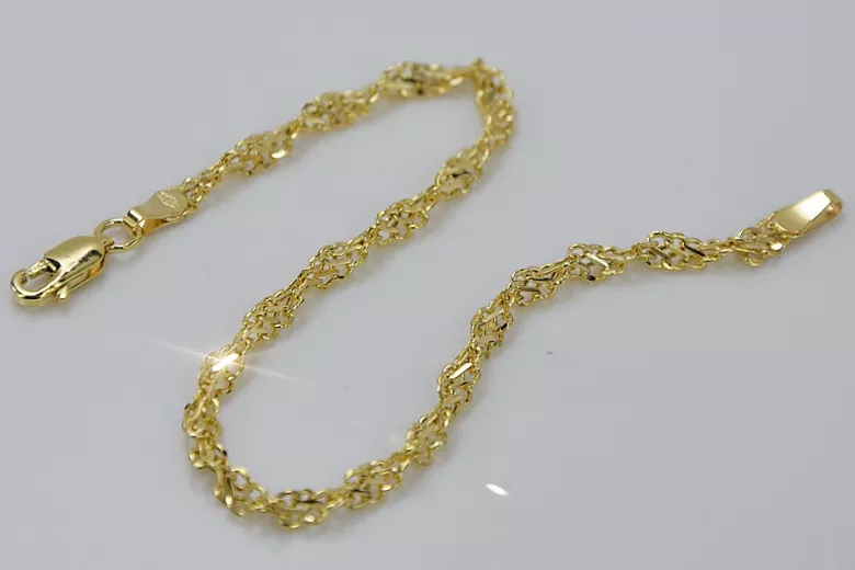 Pulsera de Oro Amarillo 14k con Corte de Diamante en Cadena de Singapur Hueca cb076y