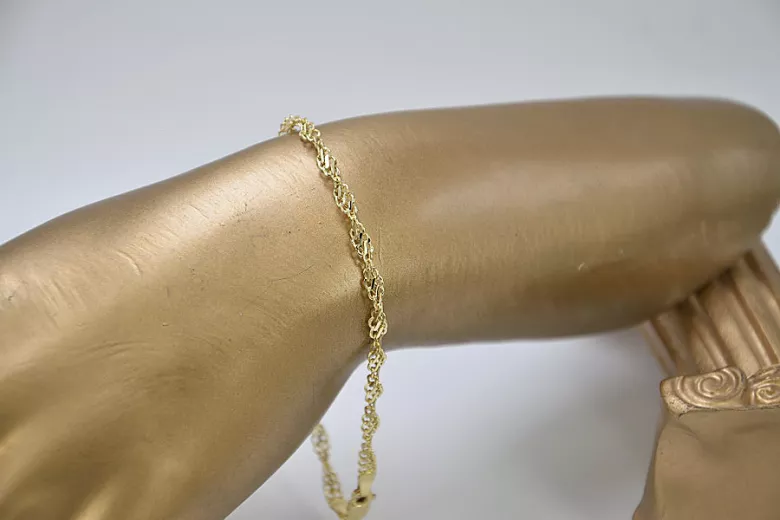 Pulsera de Oro Amarillo 14k con Corte de Diamante en Cadena de Singapur Hueca cb076y