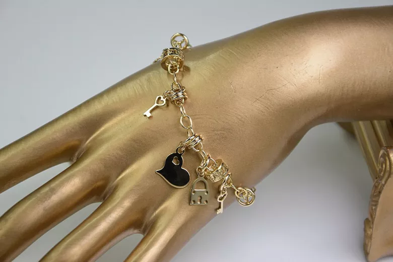 Italian Rose Gold Charms Bracelet, 14K Yellow Gold, 19c Vintage cb113