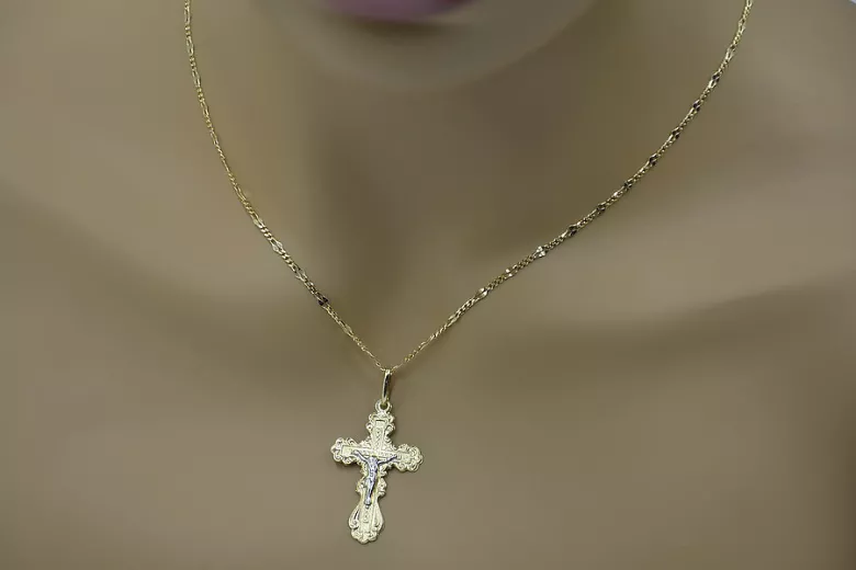 14K Weiß- & Gelbgold Orthodoxes Kreuz oc002wy