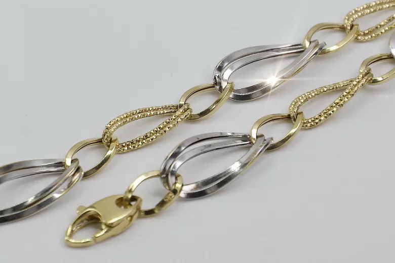 Bracelet en Or Jaune et Blanc 14K, Pierres Précieuses, 17 c. cb013yw