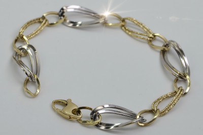 Bracelet en Or Jaune et Blanc 14K, Pierres Précieuses, 17 c. cb013yw