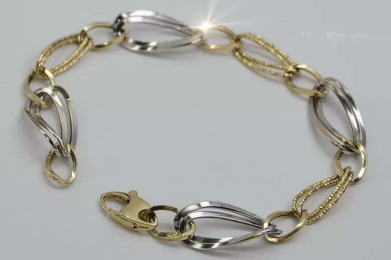 Pulsera de oro blanco y amarillo italiano de 14K con diferentes piedras cb013yw