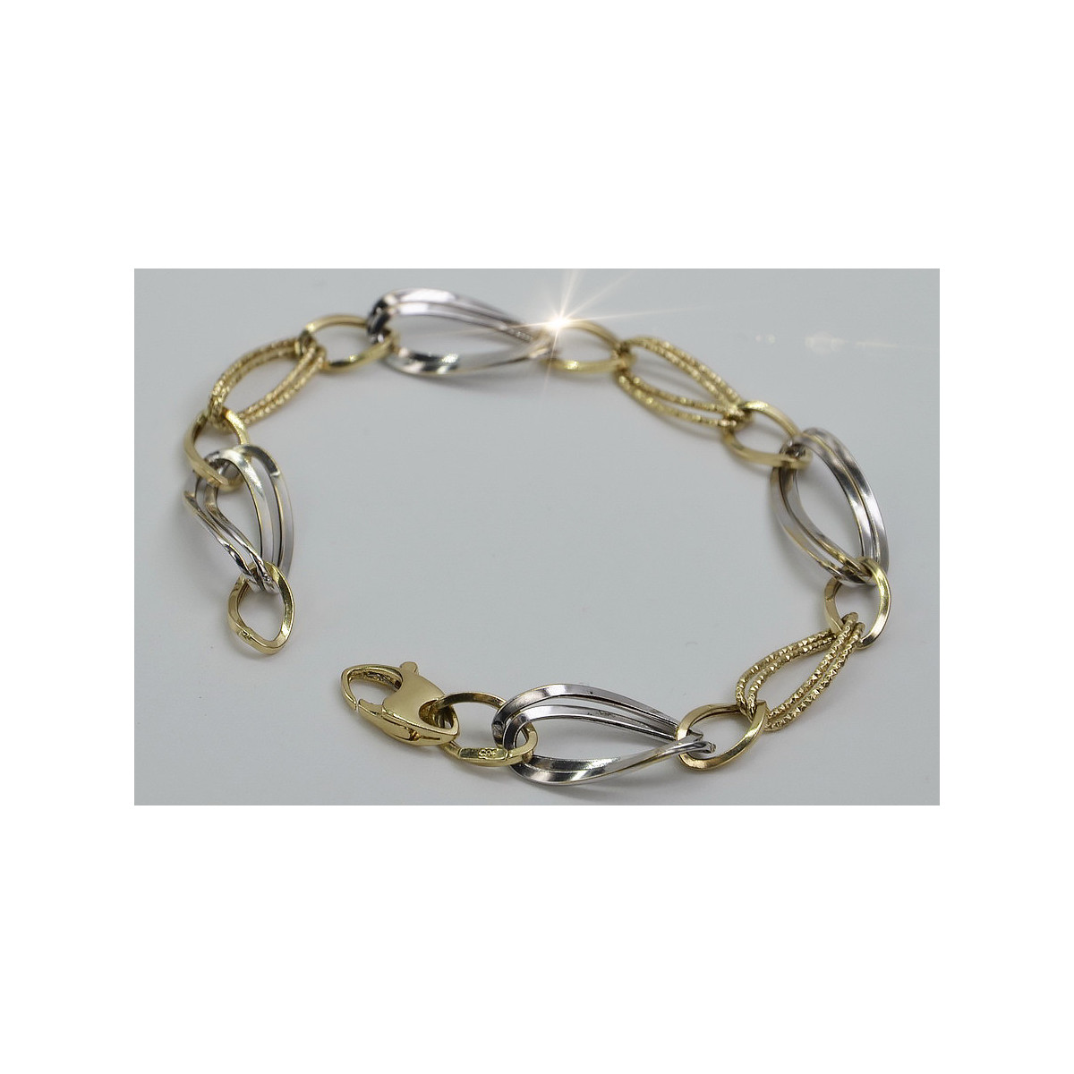 Bracelet en Or Jaune et Blanc 14K, Pierres Précieuses, 17 c. cb013yw