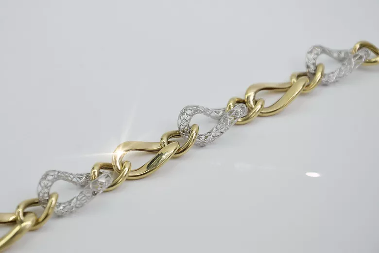 Pulsera de oro blanco y amarillo italiano con detalles elegantes cb141