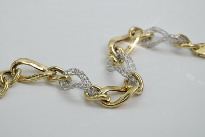 Bracelet fantaisie en or italien jaune et blanc 14 carats cb141
