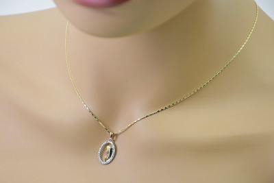 Italienisches 14K Gelb- & Weißgold Maria Medaillon Ikone Anhänger pm011y