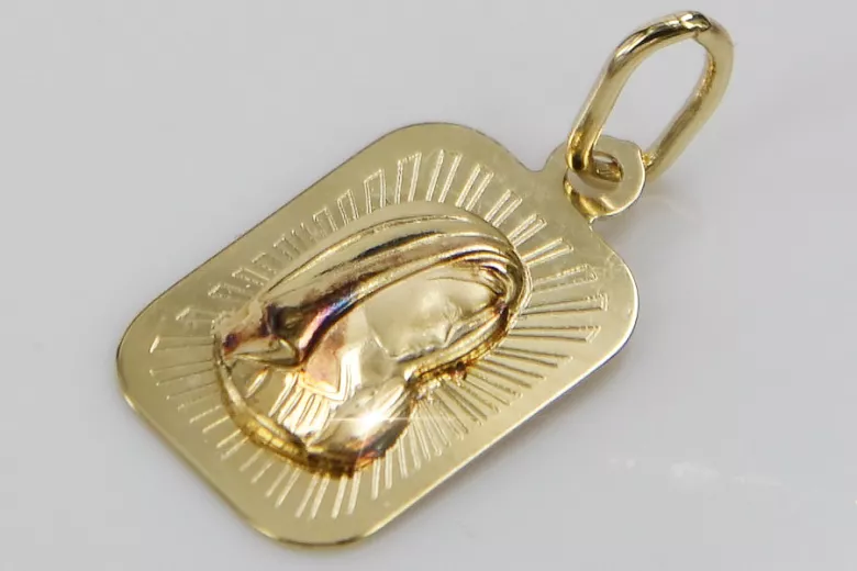 14k żółte złoto Mary medallion ikona wisiorek pm012y