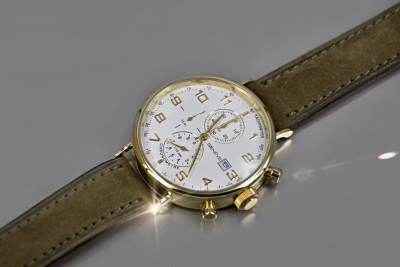 14k żółte złoto męski zegarek Genewa mw053y