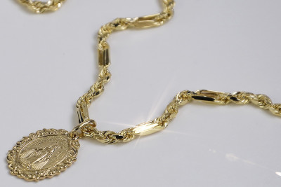 Médaille d'Or Jaune Mère de Dieu avec Chaîne Corda