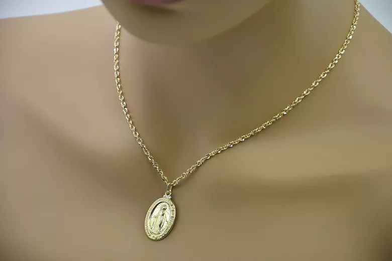 Collier en or 14 carats avec médaille Mère de Dieu et serpent pm006y&cc074y