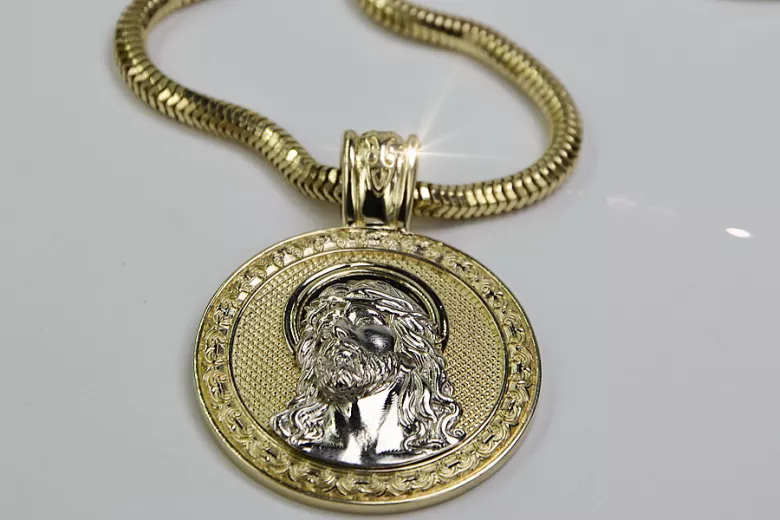 Collar de Jesús en Oro y Cadena de Cuerda (Plata) 