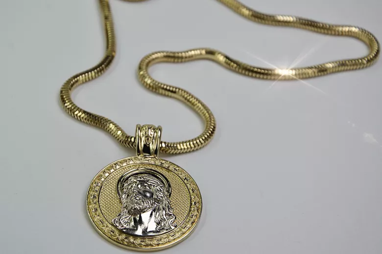 Collar de Jesús en Oro y Cadena de Cuerda (Plata) 