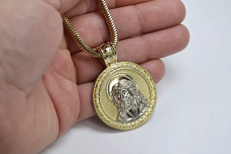 Collar de Jesús en Oro y Cadena de Cuerda (Plata) 