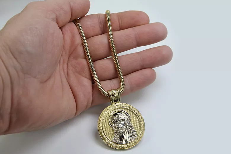 Collar de Jesús en Oro y Cadena de Cuerda (Plata) 