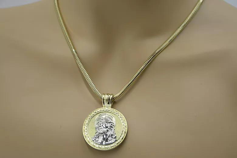 Collar de Jesús en Oro y Cadena de Cuerda (Plata) 