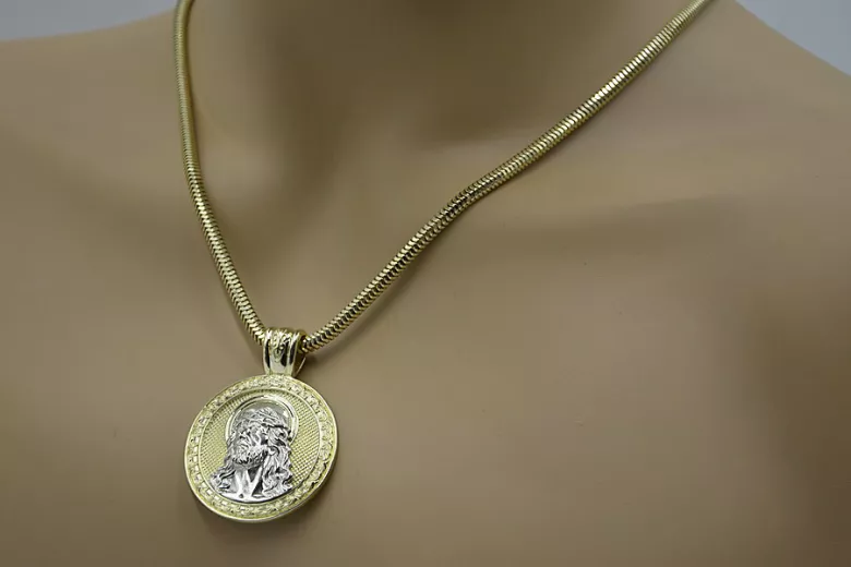 Collar de Jesús en Oro y Cadena de Cuerda (Plata) 