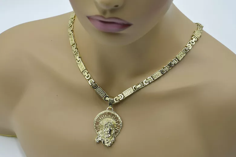 Złoty królewski łańcuch bizantyjski z wisiorem Jezus 14k 585 pj008yL&cc050y