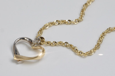 Elegant Italian 14k Gold Heart Pendant with Rope Chain cpn013ywS&cc074y