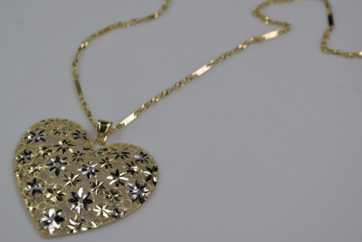 Colgante de corazón moderno de oro italiano de 14k con cadena de cuerda cpn003yw&cc012y