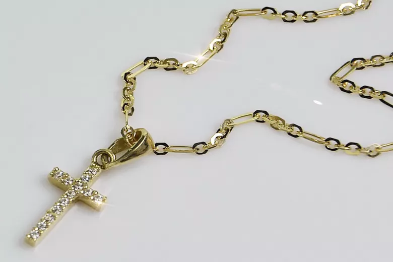 Łańcuch złoty z krzyżem katolickim i kotwicą 14k ctc012y&cc084y