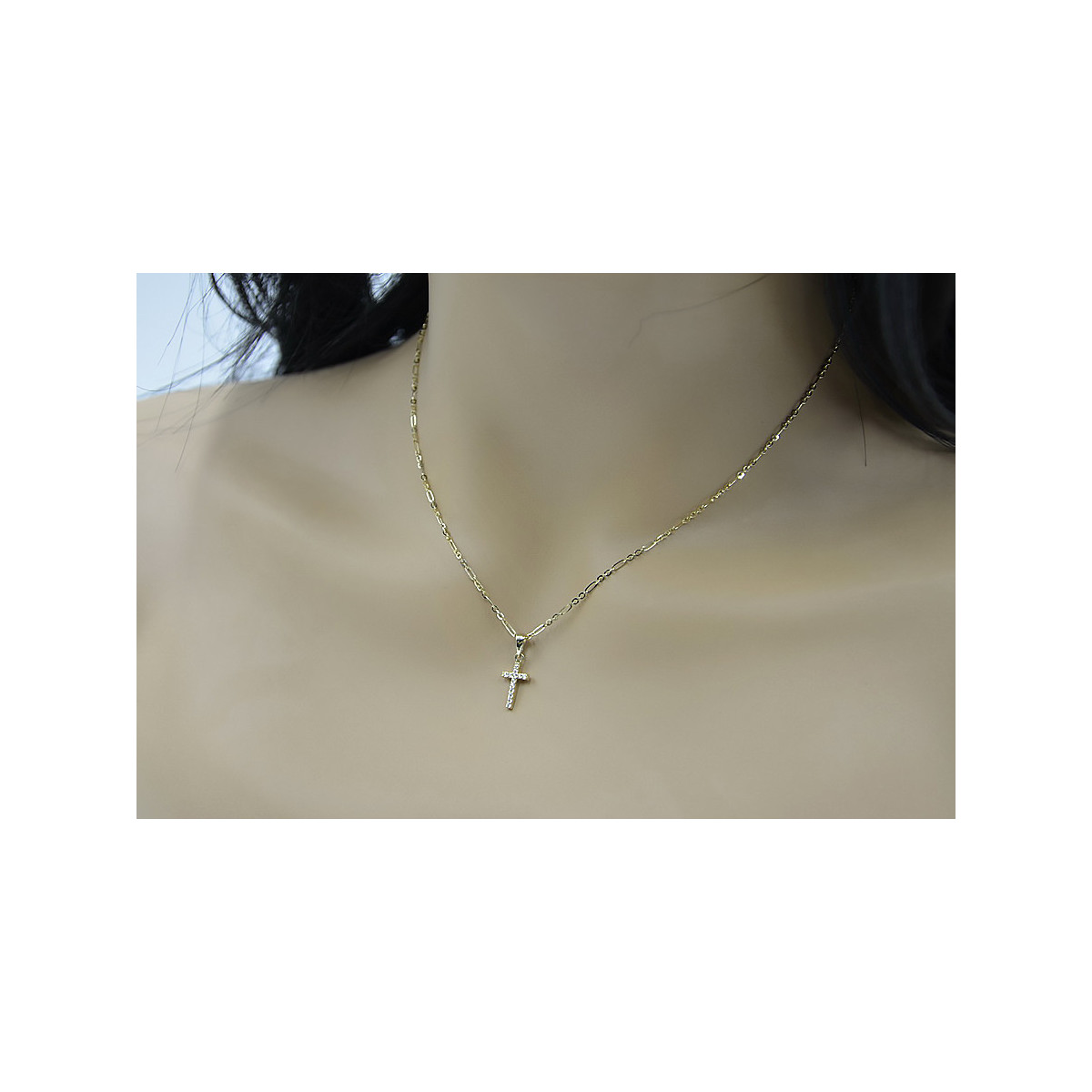 Золотая цепочка с крестом и якорем Католический 14k ctc012y&cc084y