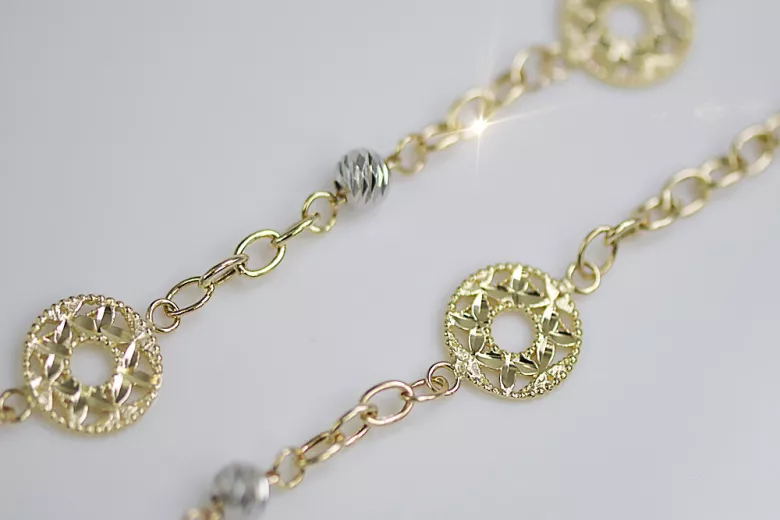 Pulsera de Fantasía en Oro Italiano 14k Blanco y Amarillo cfb002yw