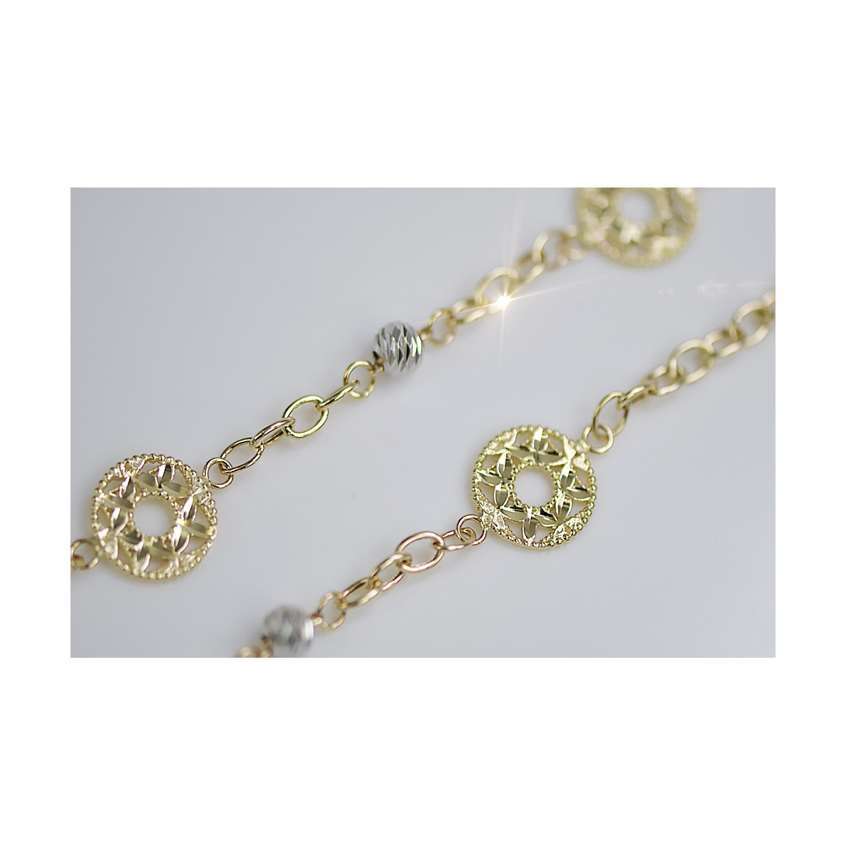 Bracelet Fantaisie en Or Jaune et Blanc italien 14K, 19 c. cfb002yw