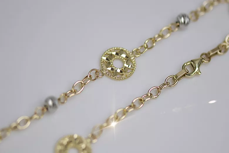 Bracelet Fantaisie en Or Jaune et Blanc italien 14K, 19 c. cfb002yw