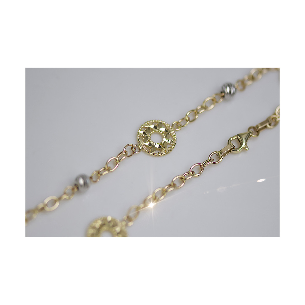 Bracelet Fantaisie en Or Jaune et Blanc italien 14K, 19 c. cfb002yw