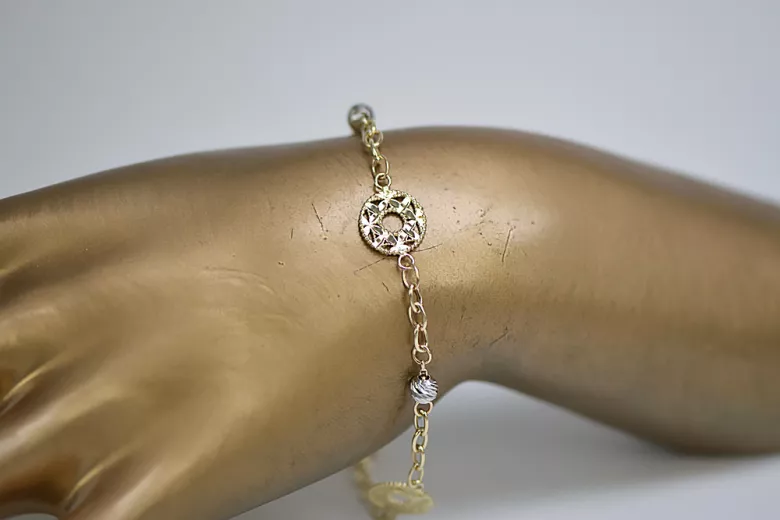 Bracelet Fantaisie en Or Jaune et Blanc italien 14K, 19 c. cfb002yw