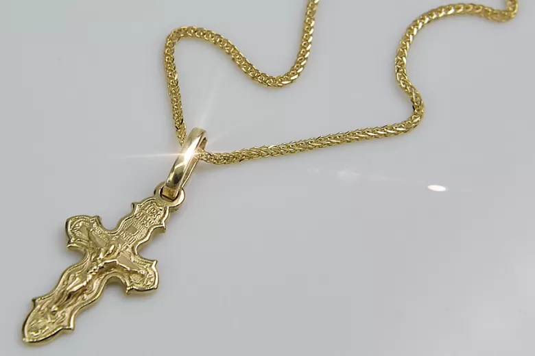 14 Karat Gold Orthodoxes Kreuzanhänger mit Spiga-Goldkette oc014y&cc036y