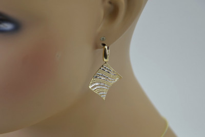 Boucles d'oreilles italiennes en or jaune 14K 585 avec coupe diamant cen001y cen001y