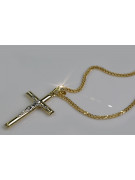Włoski złoty krzyż katolicki 14k z łańcuchem Spiga ctc001y&cc036y