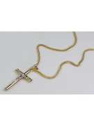 Cruz católica dorada de 14k con cadena Spiga de oro amarillo ctc001y&cc036y