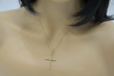 Elegant Italian 14k Gold Cross Necklace with Spiga Chain ctc011y&cc035y