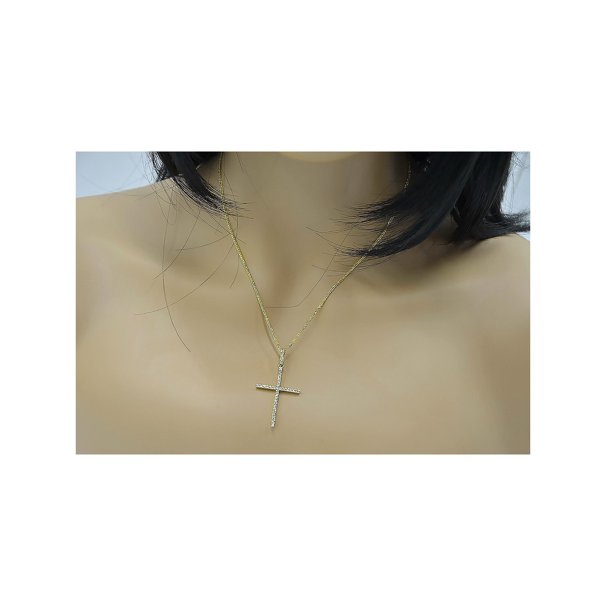 Elegant Italian 14k Gold Cross Necklace with Spiga Chain ctc011y&cc035y