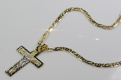 Włoski żółty krzyż katolicki z 14-karatowego złota 