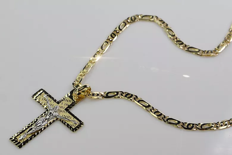 Croix catholique en or jaune 14 carats italien & perles de nacre 