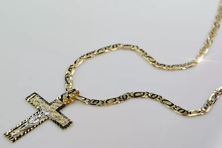 Croix catholique en or jaune 14 carats italien & perles de nacre 