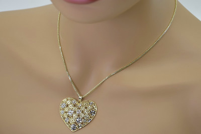 Colgante de corazón moderno en oro de 14k con cadena de cuerda cpn003yw&cc078yw