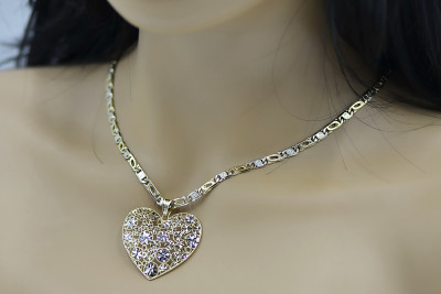 Elegant 14k Gold Heart Pendant on Tiger Chain cpn003yw&cc031yw