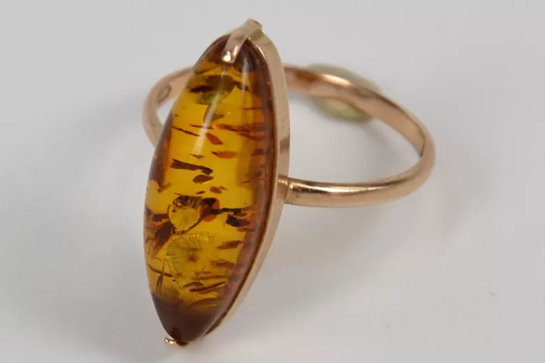 Russian rose Soviet pink USSR red 585 583 gold amber ring vrab002