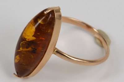 Original Vintage Amber, 14K Rose Gold 585 Ring vrab002 vrab002