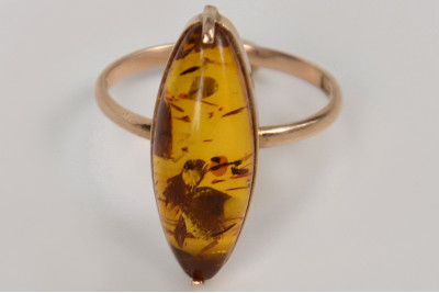 Original Vintage Amber, 14K Rose Gold 585 Ring vrab002 vrab002