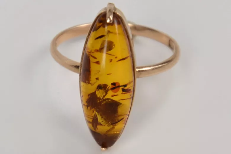 Russian rose Soviet pink USSR red 585 583 gold amber ring vrab002