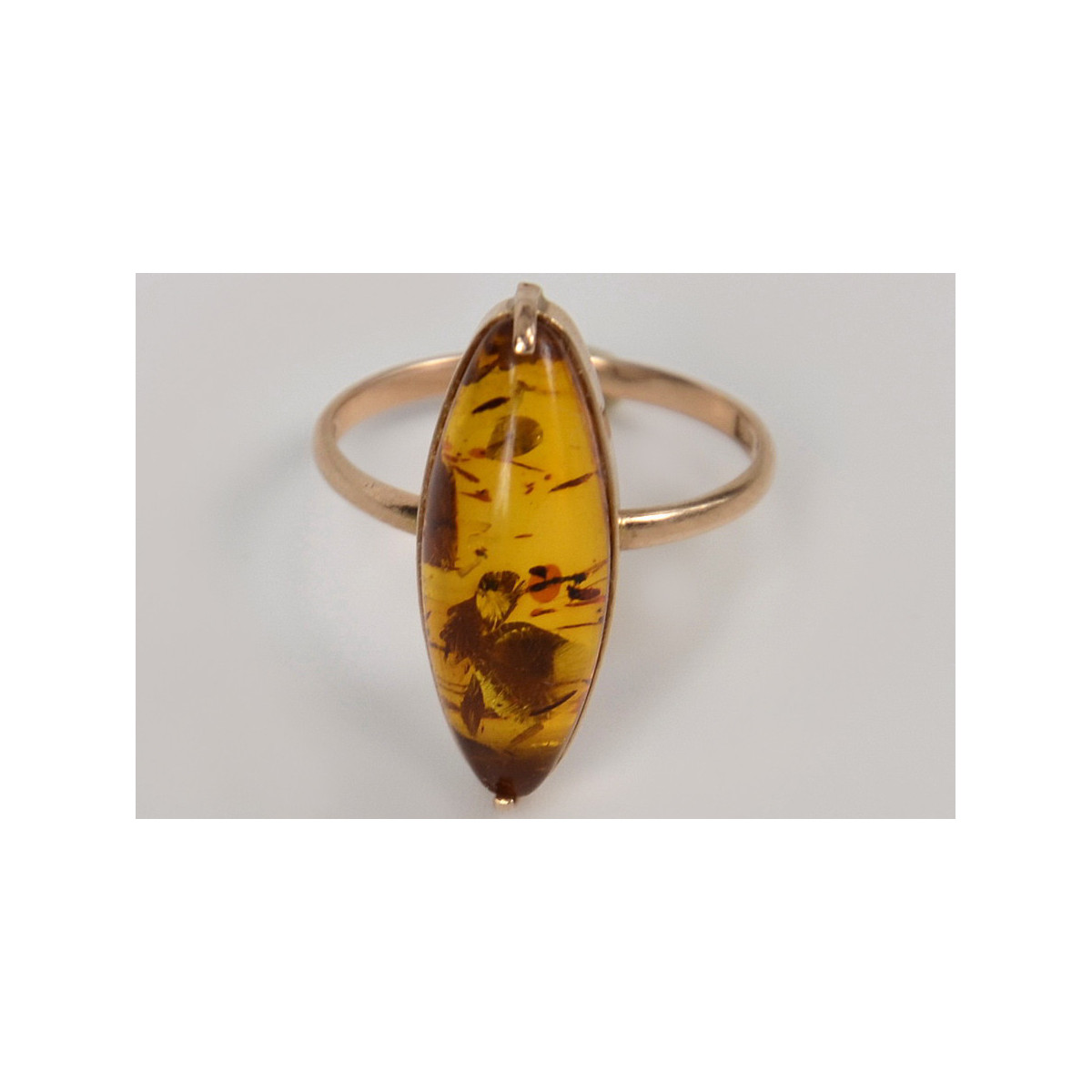 Russian rose Soviet pink USSR red 585 583 gold amber ring vrab002